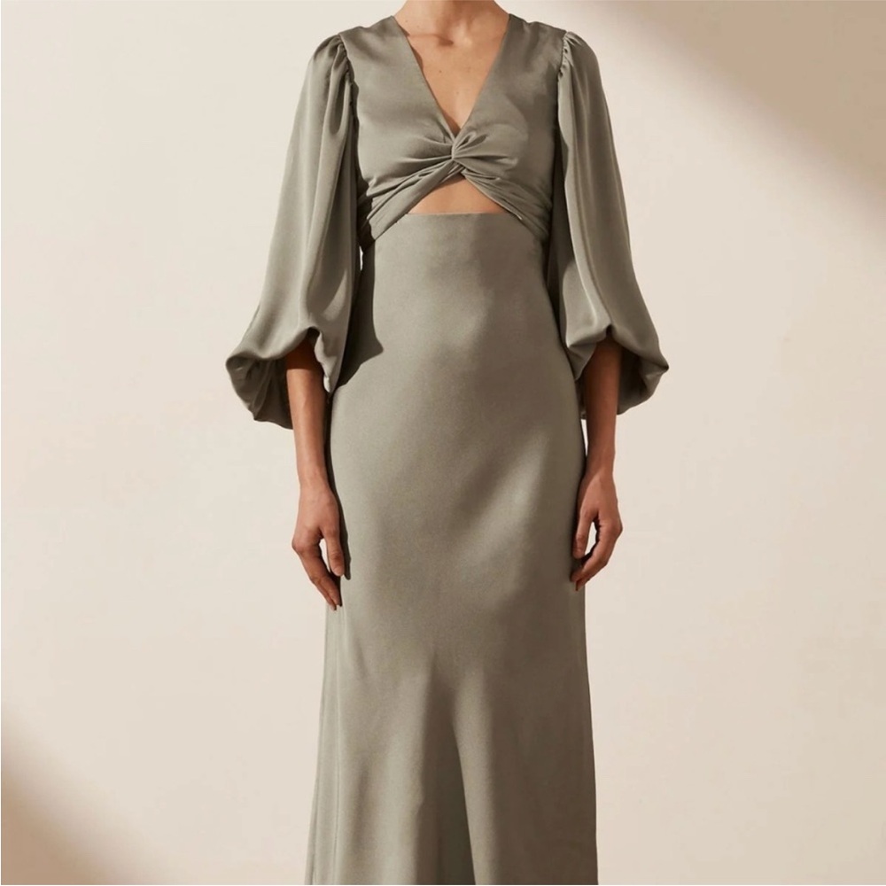 Shona Joy Luxe Twist Balloon Sleve Cutout Midi Dress - Eucalyptus
